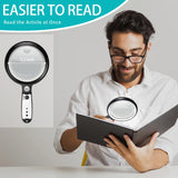 Large Magnifying Glass with 37 LED Light, 10X 20X 45X Handheld Illuminated Lighted Magnifier with 3 Light Modes Rechargeable Magnifying Glass for Seniors Reading, Inspection (Black & White)