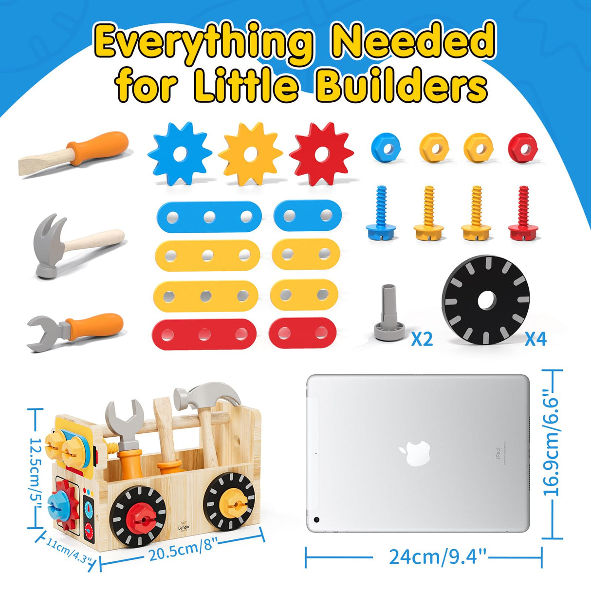 Montessori Kids Tool Set, Wooden Toddler Tool Bench Educational Toys for Ages 2-4, 2 Year Old Boy Gift for Birthday Christmas, STEM Pretend Play Tool Box, Learning Developmental Construction Toys