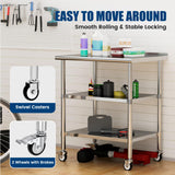 Chingoo Stainless Steel Work Table with Wheels, 24x36 Inch NSF Food Prep Table with Backsplash & 2 Adjustable Undershelves for Commercial Kitchen, Restaurant, Garage