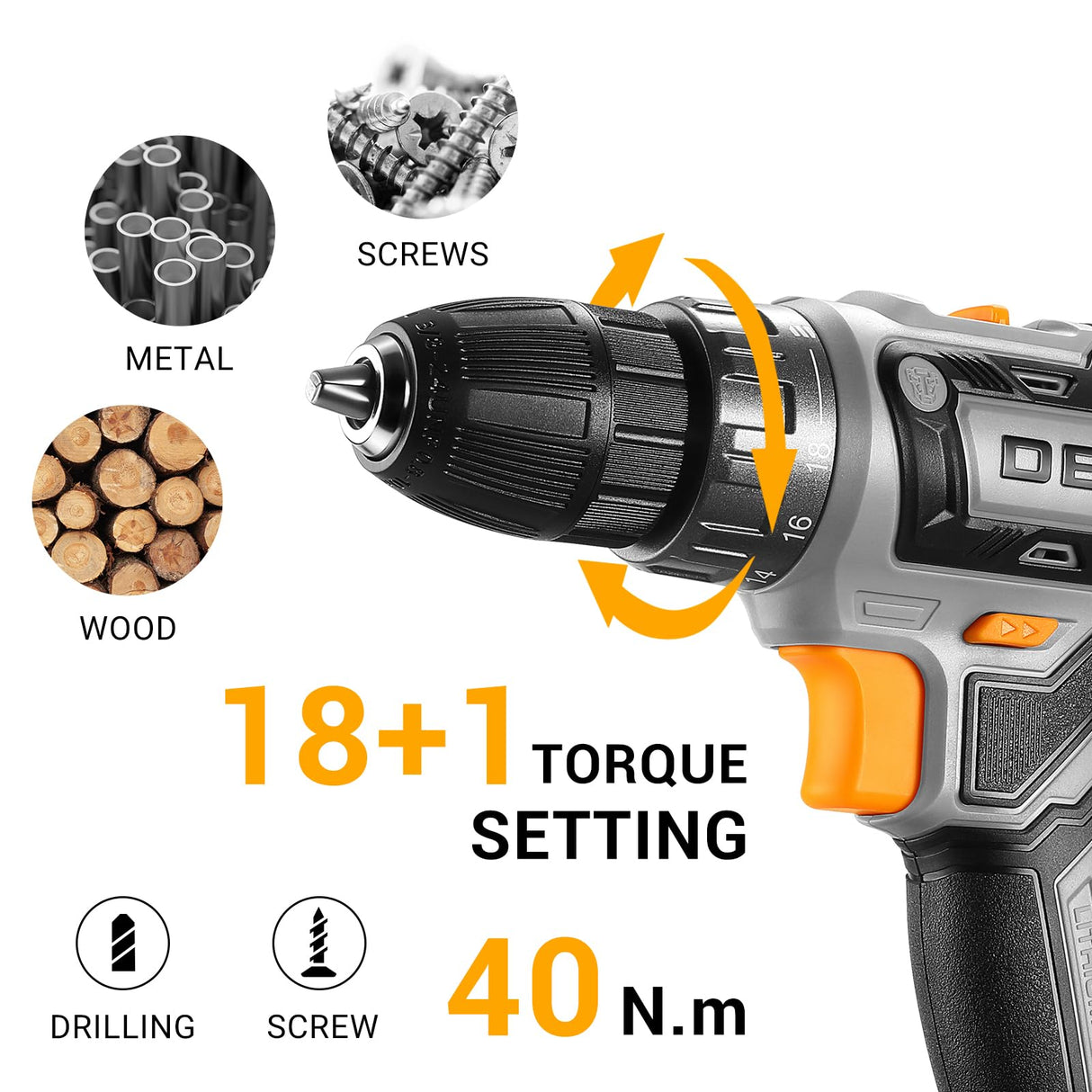 Power Drill Cordless: DEKOPRO Cordless Drill 20V Electric Power Drills Set Tool Drills Cord-less Set with Battery and Charger