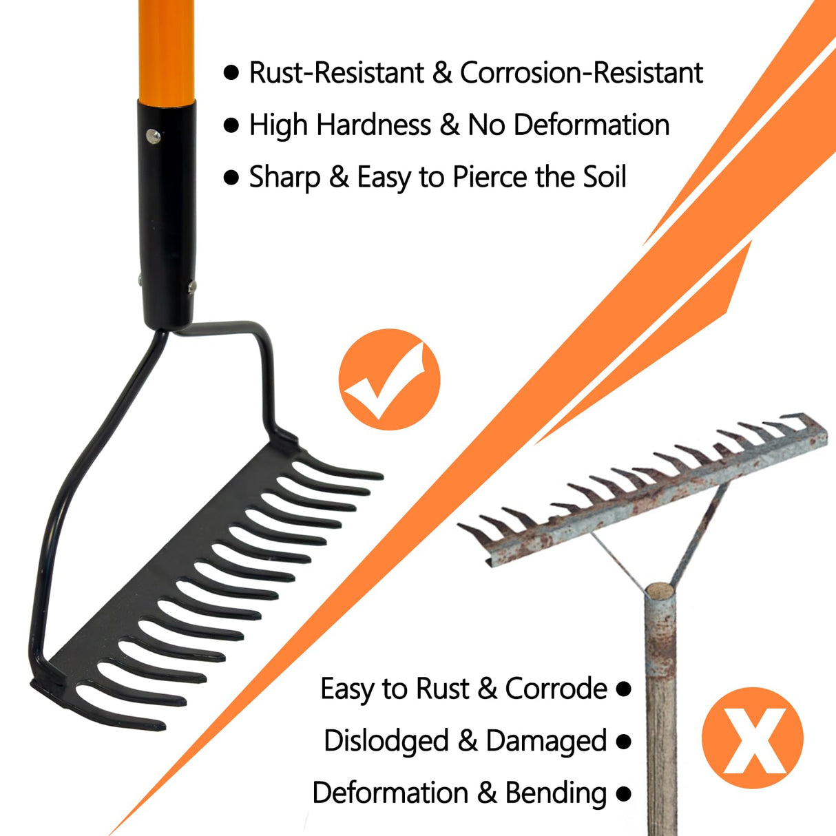 Nohovu Garden Rake - 14 Tine Heavy Duty Rake with 58 Inch Fiberglass Handle