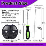 Swpeet 201Pcs U-Shaped Landscape Garden Stakes Staples and Plastic Fixing Gasket with Pick Hook Assortment Kit, Garden Lawn Landscape Staples for Irrigation Hoses, Fixed Fences, Artificial Turf Nails