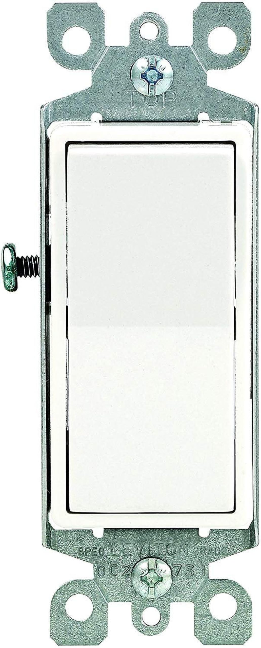 Leviton 5601-2WM 15 Amp, 120/277 Volt, Decora Rocker Single-Pole AC Quiet Switch, Residential Grade, Grounding, 10-Pack, White