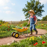 Kids Gardening Tool Set Wheelbarrow 2 Wheel Metal Wheelbarrow Toys (Yellow)