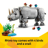 LEGO Creator 3 in 1 Wild Animals: Majestic Rhino with Birds Building Toys for Kids - Safari Pretend Play Toys for Girls & Boys, Ages 9+ - Gift for Christmas - 31171