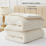 BEDELITE Fleece Queen Comforter Set, Fluffy Bed Set, Cream White