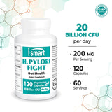 Supersmart - H. Pylori Fight 20 Billion CFU per Day - Probiotic Lactobacillus Reuteri Supplement | Non-GMO & Gluten Free - 120 Vegetarian Capsules