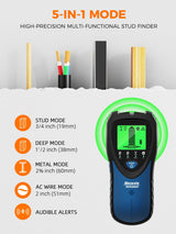 Mecurate 5-in-1 Stud Finder with LCD Display, Wall Scanner for Studs, Metal, AC Wires Detection, Lightweight & Durable, Perfect for Homeowners & DIY Projects(Blue)