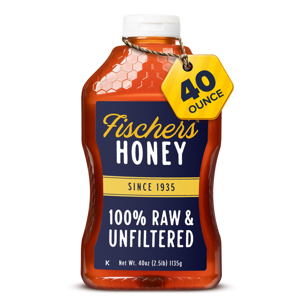 Fischer’s 100% Pure, Raw & Unfiltered Honey - All-Natural Sweetener - Rich Flavor Profile, Packed with Nutrients, 40 oz
