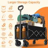 Wagons Carts Foldable, Collapsible Wagon, Folding Wagon Cart with Wheels, Wagons Carts Foldable 280 Lbs - Lightweight Portable Small Fold Up for Camping, Travel, Sports, Grocery, Shopping, Black