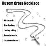 Fiusem Silver Cross Necklace for Men, Small Stainless Steel Pendant 26 Inch