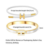 Hothink Gold H Bracelets for Women,Designer Dupes Bracelet,White Bracelet