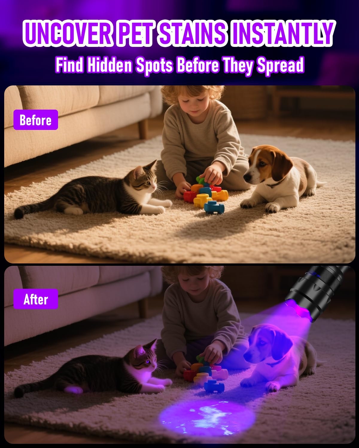 ULTRAFIRE UV Flashlight 395-405 nm Led Blacklight for Curing UV Glue, Leak Detector, Pet Urine Stain