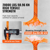 VEVOR Double Braided Polyester Rope, 3/4 in x 220 ft, 24 Strands, 20000 LBS Breaking Strength Outdoor Climbing Rope, Arborist Rigging Rope for Rock Hiking Camping Swing Rappelling Rescue, Orange/Black