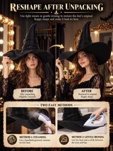 UQJE Women's Witch Hat, Oversized Mesh Halloween Costume Hat, Black, 24in