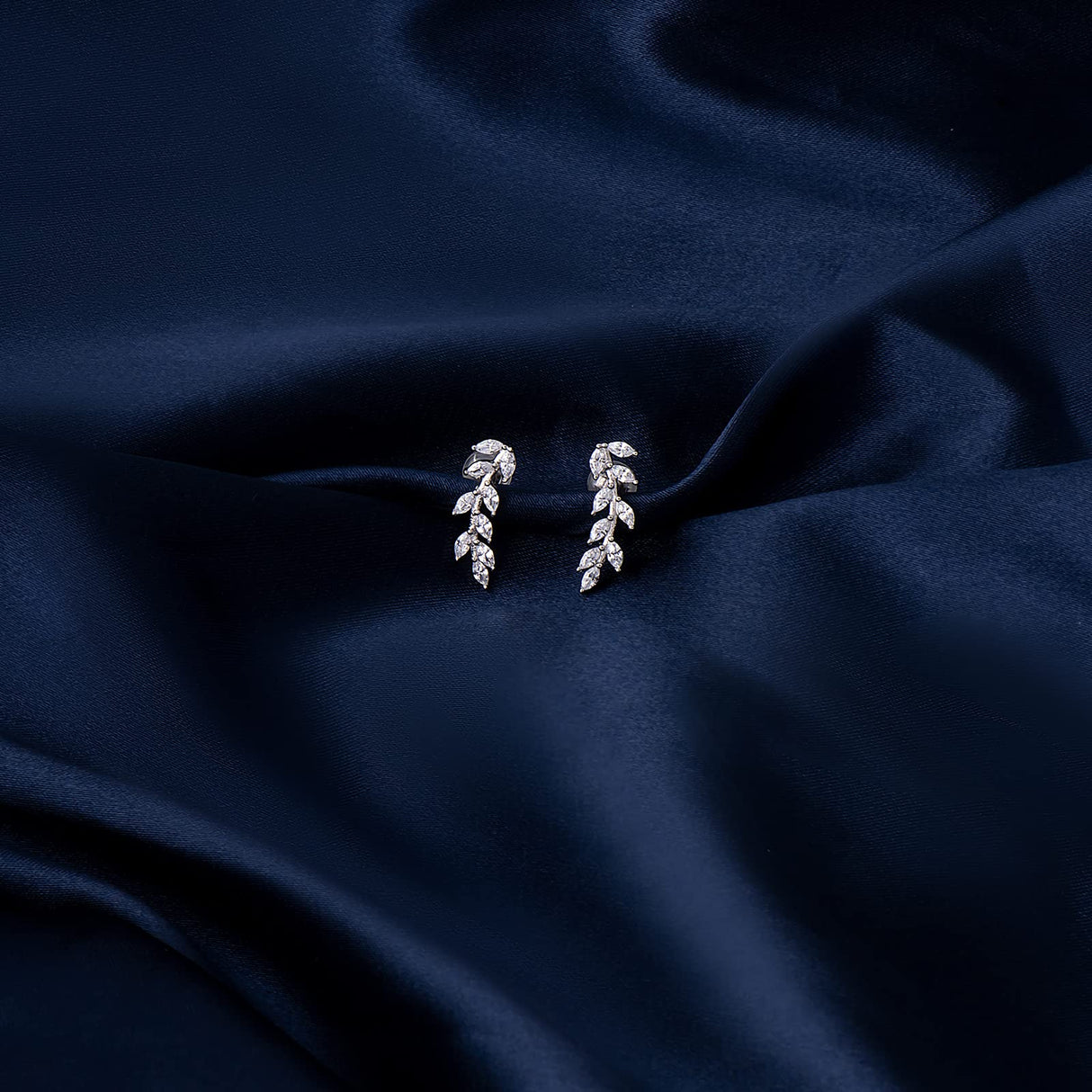 JSGEMSLEE Leaf Stud Earrings Ear Climber Earrings for Women Cubic Zirconia Ear Crawler Earrings Hypoallergenic Cartilage Jewelry
