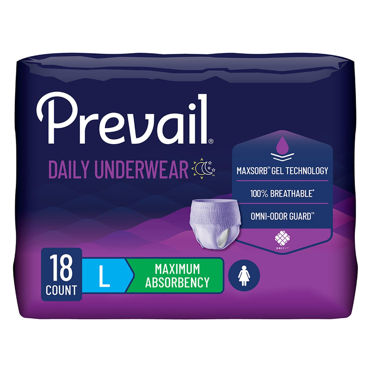 Prevail Maximum Absorbency Incontinence Underwear for Women, Large, 18 Count