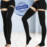 Beister 1 Pair Medical Open Toe Thigh High Compression Stockings with Silicone Band for Women & Men, Firm 20-30 mmHg Graduated Support for Varicose Veins, Edema, Flight.