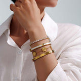 SEADAY 18K Gold Plated Bangle Bracelets for Women, 4Pcs Gold Bracelet Set
