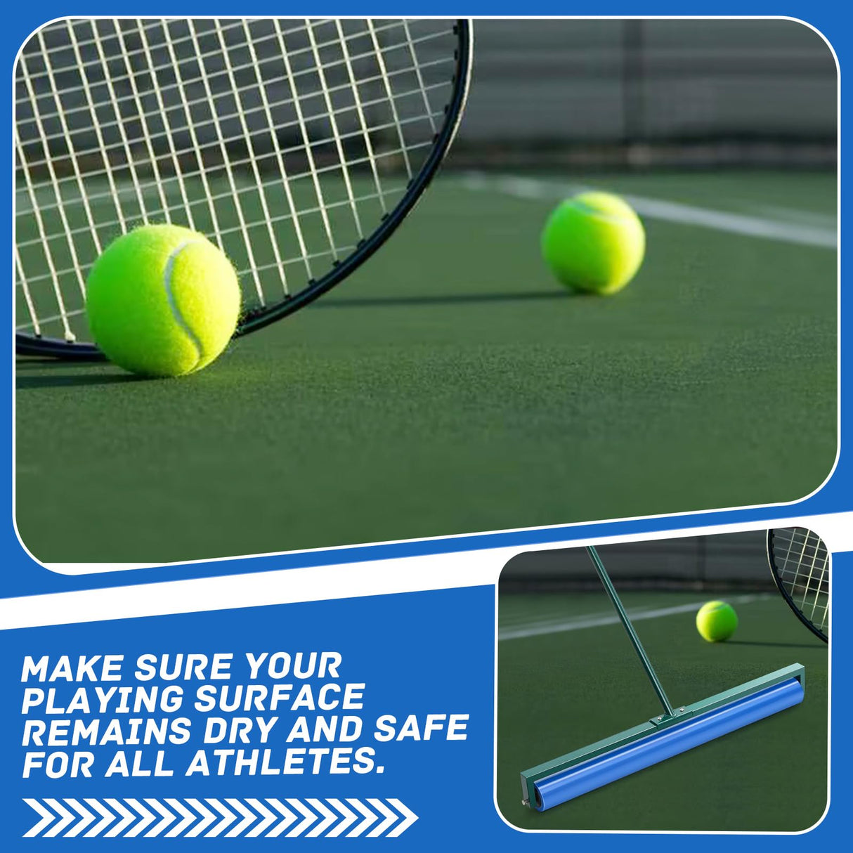 Suclain Tennis Court Squeegee 36 Inch PVA Foam Tennis Sponge Roller Lightweight Removes Water Quickly Clear Floors Tool for Tennis Basketball Sports Courts Garages(Blue,2pcs)