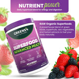 Greens+ Advanced Multi Wild Berry Superfood Powder, Organic Blend, Vegan, Non-GMO, Soy-Free, Dairy-Free, Gluten-Free, Dietary Supplement with Vitamins & Minerals, 9.4 oz