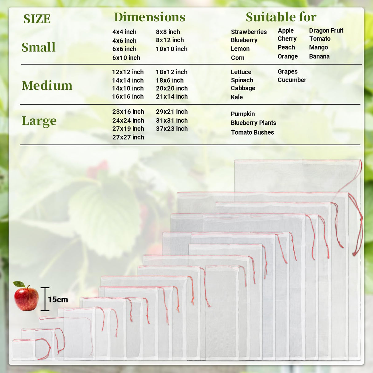 ENPOINT Fruit Bags for Fruit Trees, 100 PCS 6x10 Inch Fruit Protection Bags with Drawstring, Garden Netting Mesh Fruit Cover Bag for Grape, Tomato, Peach, Apple, Flower from Birds Bugs