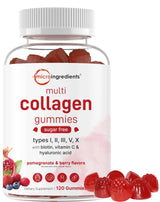 Micro Ingredients Multi Collagen Peptides, 120 Collagen Gummies | Type I,II,III,V,X Protein with Biotin, Hyaluronic Acid, & Vitamin C Complex | Pomegranate & Berry Flavored | Sugar Free, Non-GMO
