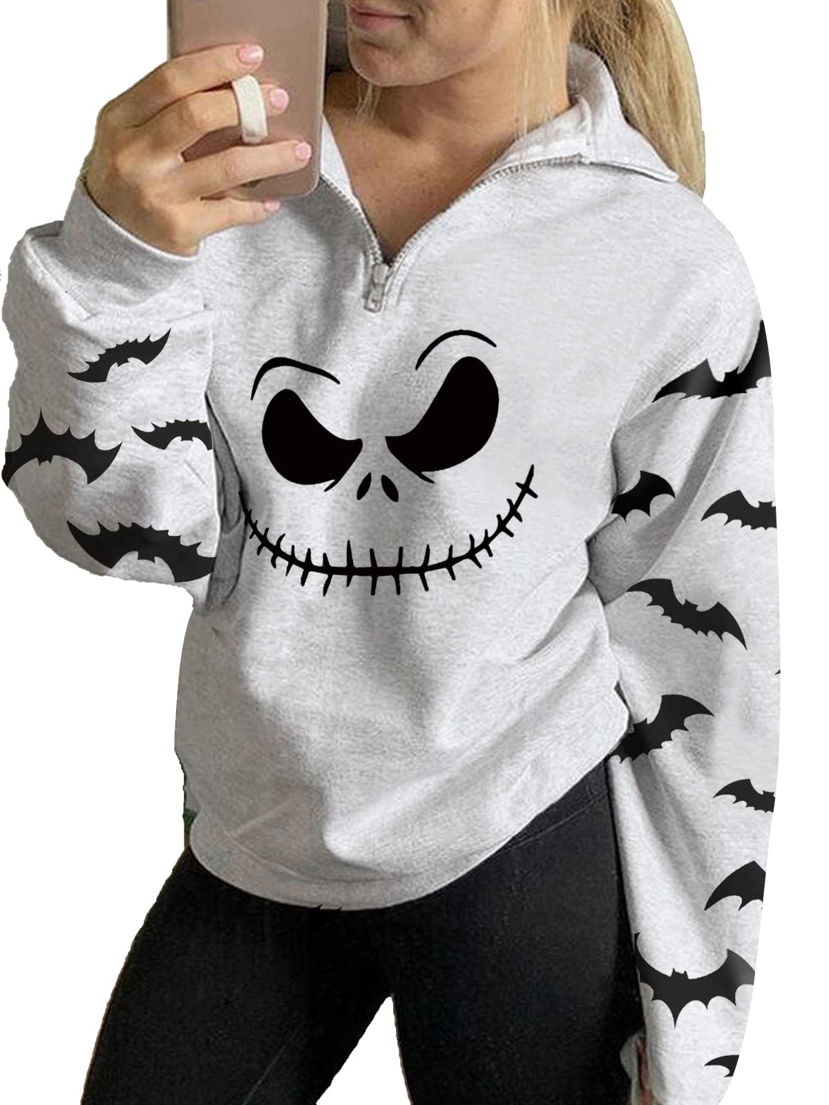 tiqwova Womens Halloween Pumpkin Face Sweatshirt Loose Casual Christmas Shirt for Women (N01-L)