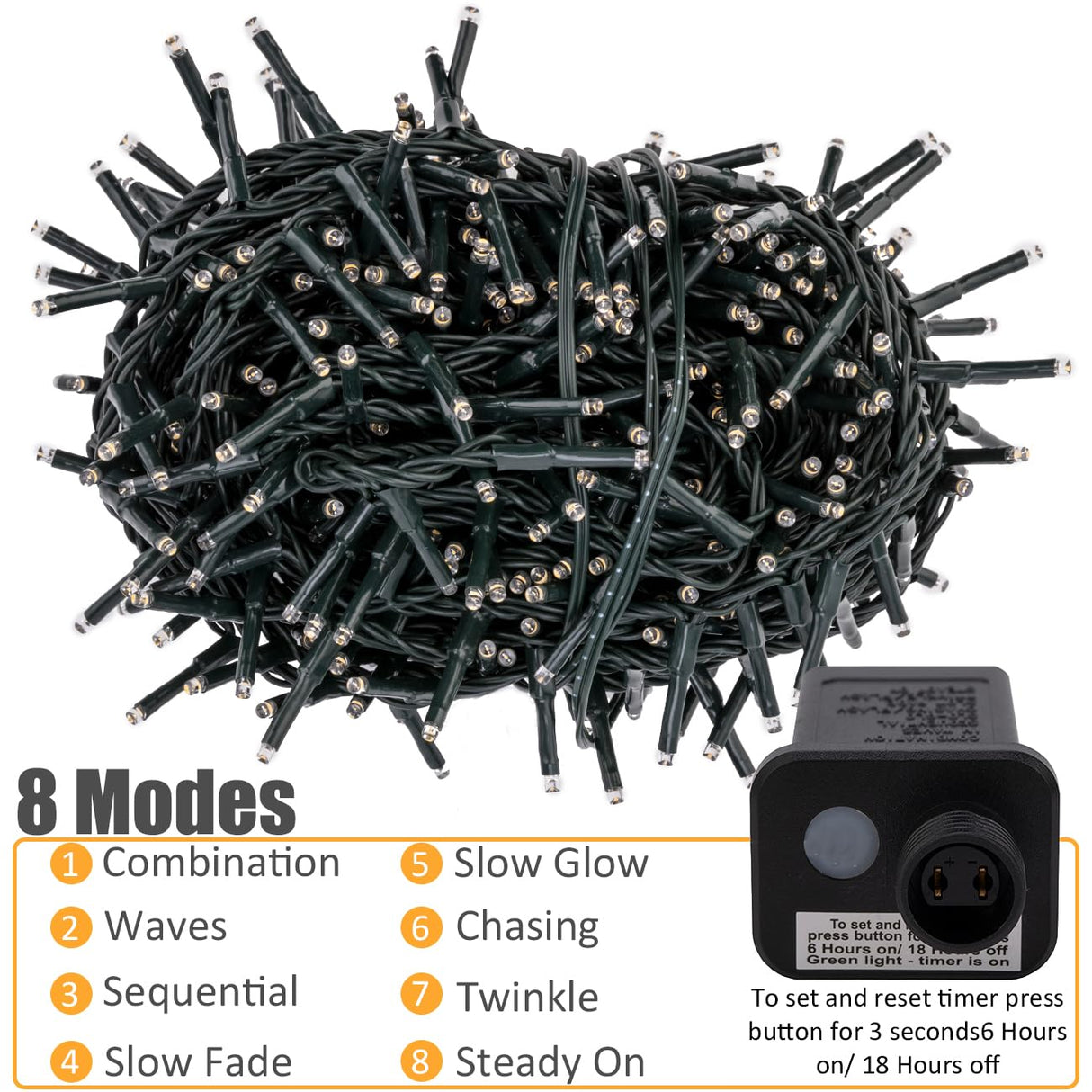 Ogrmar 82 ft 1000 LED Christmas Cluster Lights 8 Modes Christmas String Lights with Timer Function & Connectable for Xmas Home Garden Wedding Party Xmas Tree Indoor Outdoor Decor (1000, Warm White)