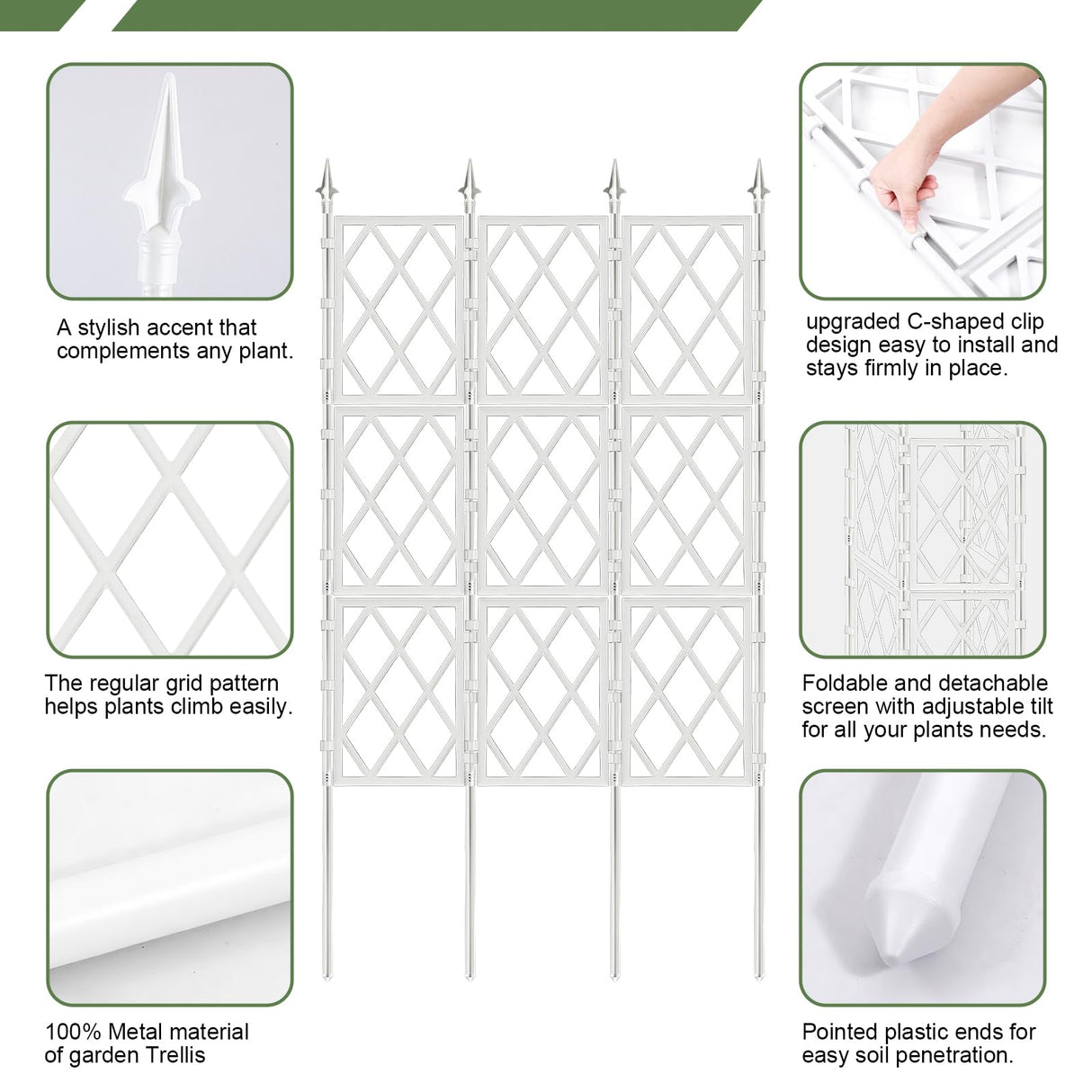 63 Inch White Metal Pipe Garden Trellis Support Fence Frame for Climbing