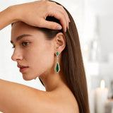 Hpoewre Vintage Emerald Green Teardrop Earrings,925 Sterling Silver Posts & 18K Gold-Plated Brass Drops,Cubic Zirconia Dangle Earrings for Women (Vintage)