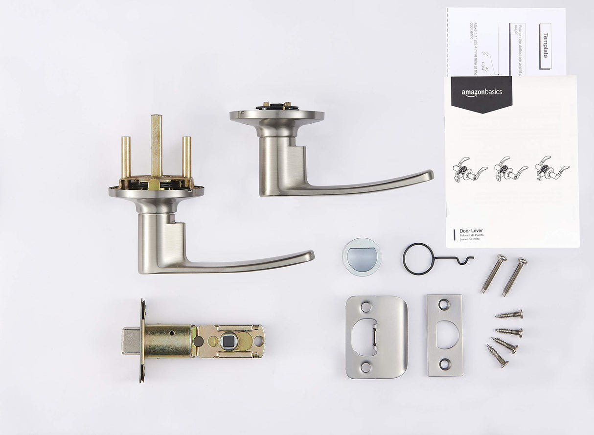 Amazon Basics Easy Installation Straight Door Lever, Passage, Satin Nickel, 1-Pack