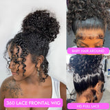 Hidden Strap 360 Full Lace Front Wigs Human Hair Invisible Strap Pre Plucked Bleached Konts Pre Cut Lace Deep Wave HD Lace Frontal Wig with Drawstring Natural Hairline 360 Glueless Wigs(18inch)
