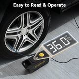 Inzeetor 150 PSI Tire Inflator Portable Air Compressor, 12V DC Auto Shutoff Air Pump with Digital Pressure Gauge and Emergency LED Light for Car Tires, Bicycle & Balloons, Black