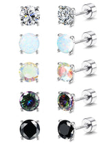 MILACOLATO 5 Pairs 925 Sterling Silver Stud Earrings for Women 6MM CZ