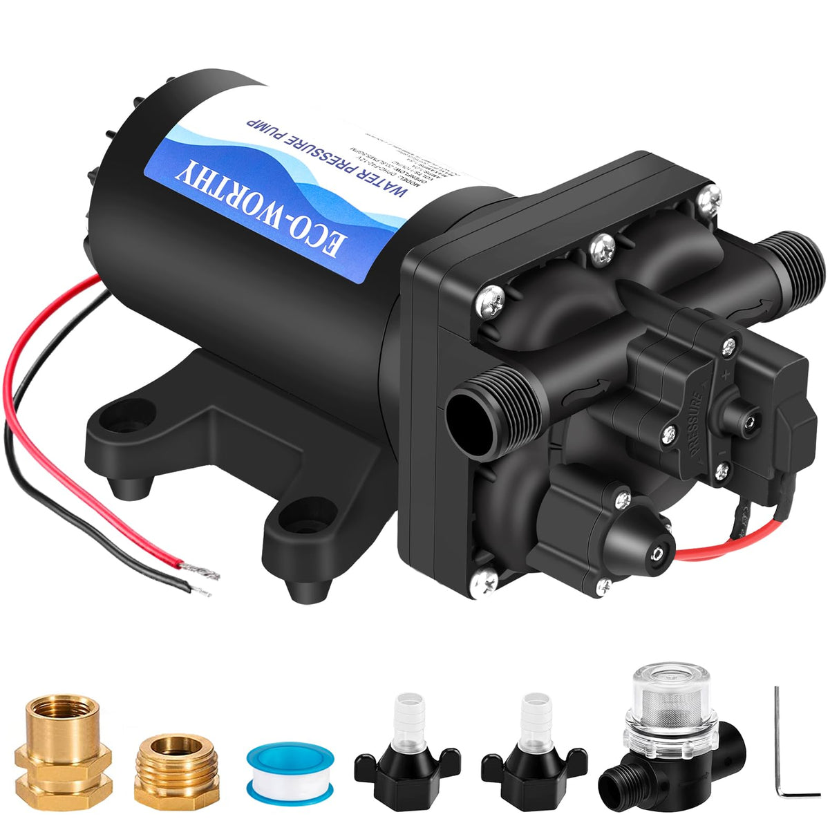ECO-WORTHY RV Fresh Water Pump 12V DC 5.5GPM 70PSI,12 Volt Diaphragm Self-Priming Pump with Pressure Switch for RV Garden Irrigation Spraying Marine Yacht