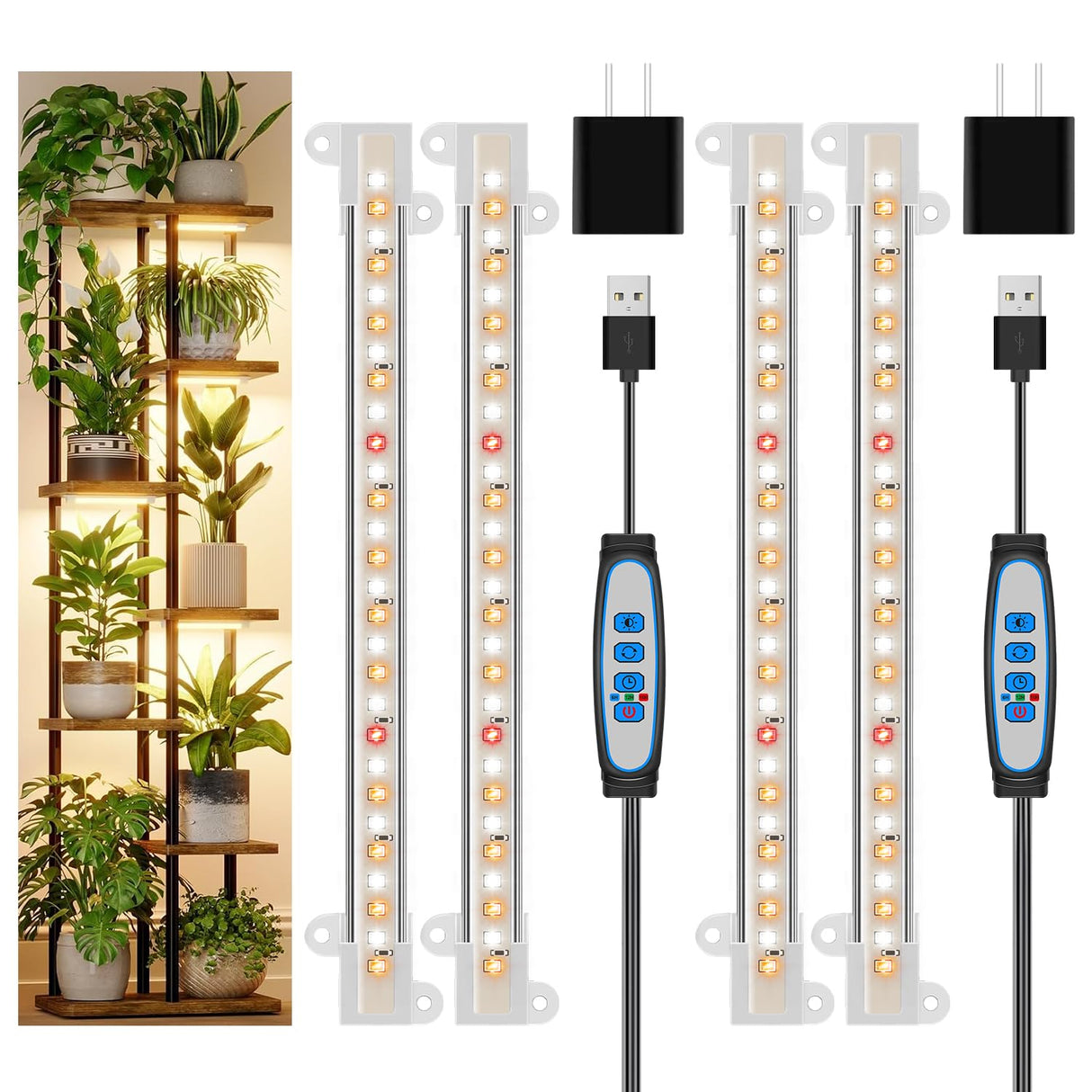Wiaxulay 8 inches Grow Lights for Indoor Plants, 112 LEDs Full Spectrum Grow Light Strip, Under Cabinet Grow Lamp with Auto Timer 6/12/16 Hrs, 3 Lighting Mode, Ideal for Plant Stand, Shelf, 2 Pack