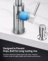 LUFEIDRA Kitchen Faucet with Pull Down Sprayer and Soap Dispenser, High Arc Spring 304 Stainless Steel Single Handle 1 or 3 Hole 2 Mode for Farmhouse RV Camper Laundry Bar Pot Filler (Brushed Nickel)