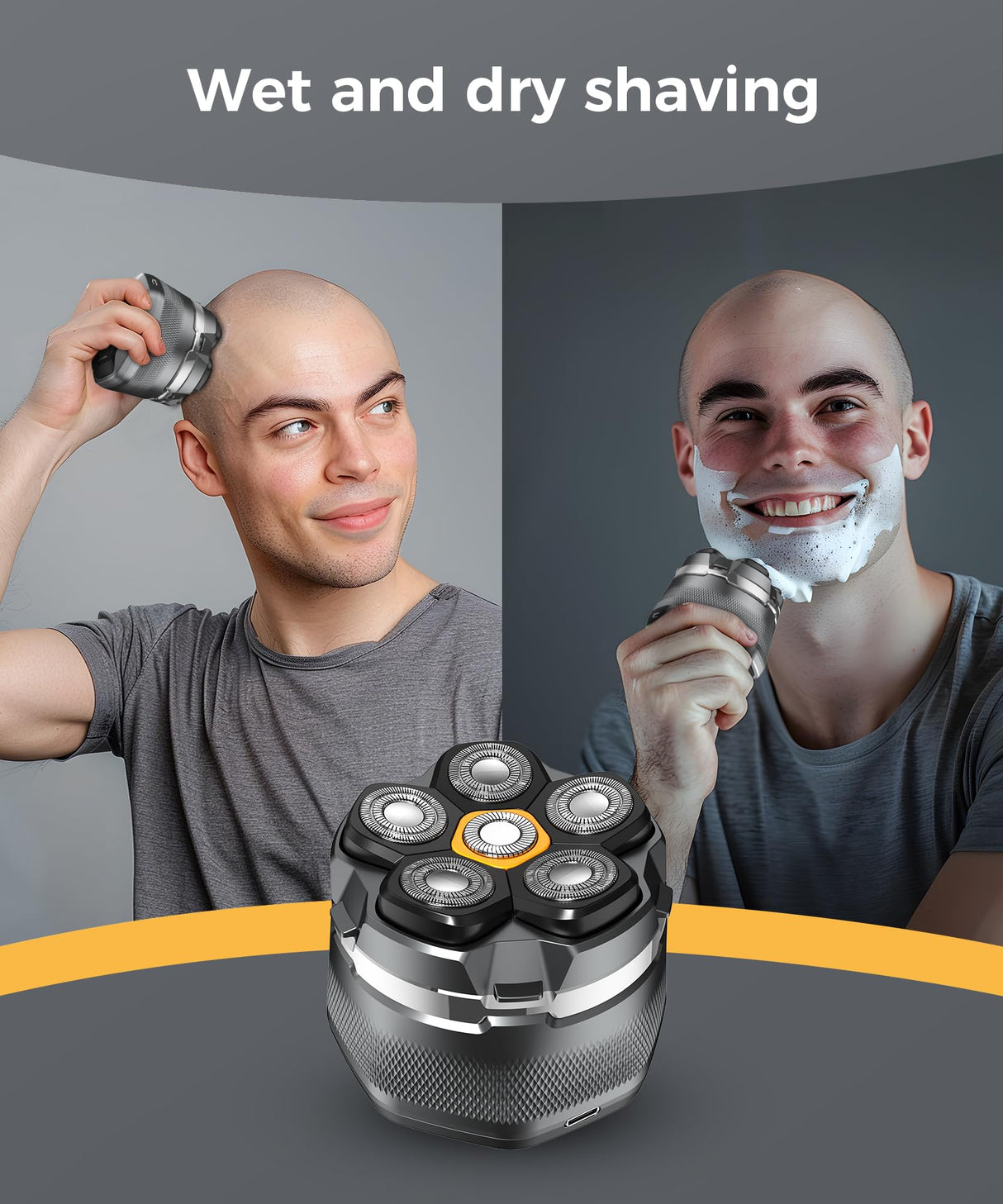 Head Shavers for Bald Men，Newly Designed Magnetic 6D Electric Razor, IPX8 Waterproof Dry/Wet, 10000 RPM High Speed Motor for Fast Shaving, USB-C Cable and Storage Bag for Home & Travel