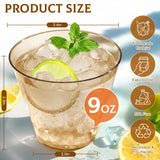 Glowserve 150 Pack Plastic Cups 9 oz Brown Clear Plastic Cups for Cocktail Fancy Disposable Cup for Party Stemless Wine Glasses for Wedding Thanksgiving Christmas Party Graduation
