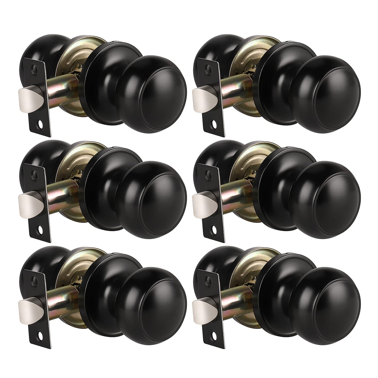 KNOBWELL 6 Pack Matte Black Door Knob - Round Interior Door Handles for Hallway & Closet, Non-Locking Passage Door Knobs with Durable Lockset, Easy Install
