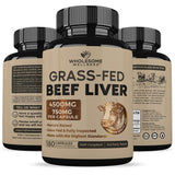 Wholesome Wellness Grass Fed Desiccated Beef Liver Capsules (180 Pills, 750mg Each) - Natural Iron, Vitamin A, B12 for Energy - Raised Undefatted in New Zealand Without Hormones or Chemicals
