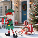 Hausse Lighted Christmas Outdoor Decor, 38" Height Pre-Lit 3D Tinsel Xmas Green Elf Figure, Light Up Xmas Yard Displays, Plug in for Holiday Party New Year Winter Patio Lawn Garden