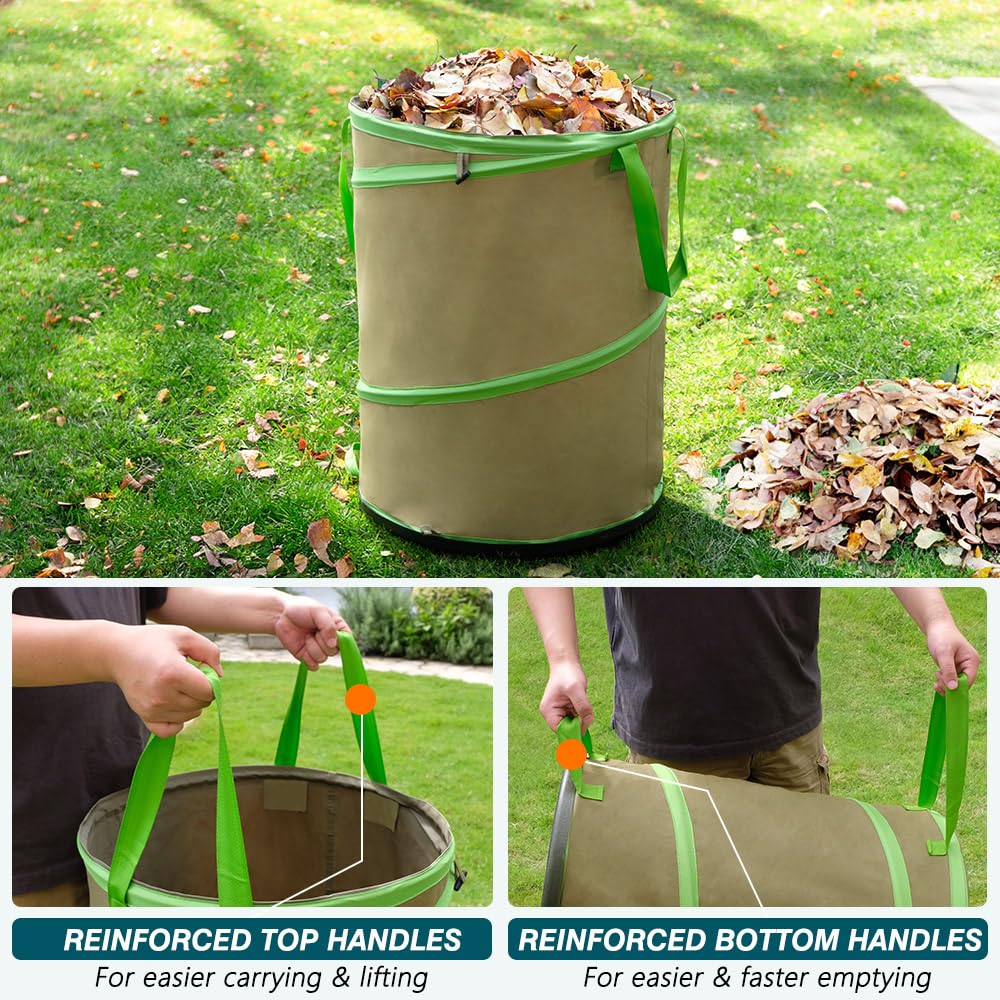 Colwelt Collapsible Garden Bag 47Gallon, Collapsible Leaf Bags with Hard Bottom, Heavy Duty Yard Waste Bag Leaf Bin, Leaf Pop up Trash Can (come with Leaf Scoop, Garden Gloves)