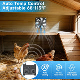 25W Solar Fan for Chicken Coop with Thermostat, Adapter, Metal Solar Powered Exhaust Fan Brushless Motor, MPPT Controller Dual Power Auto-Switch, 24/7 Operation, Dog House, Small Shed Greenhouse