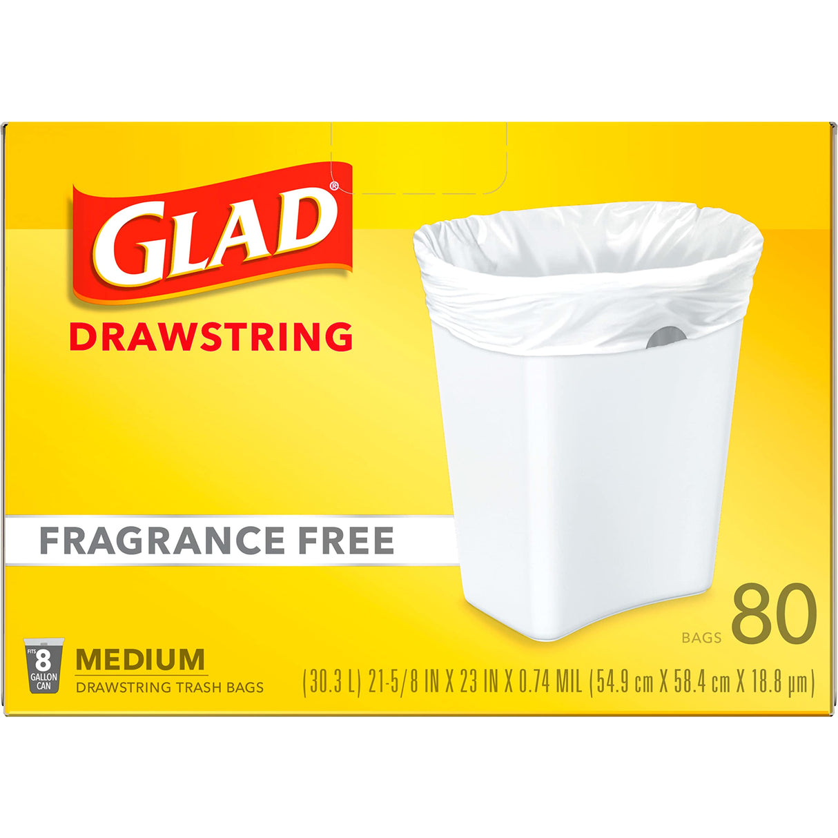 Glad Small Trash Bags 8 Gallon, Fragrance Free Garbage Bags, Odor Resistant with Drawstring, 80 Count