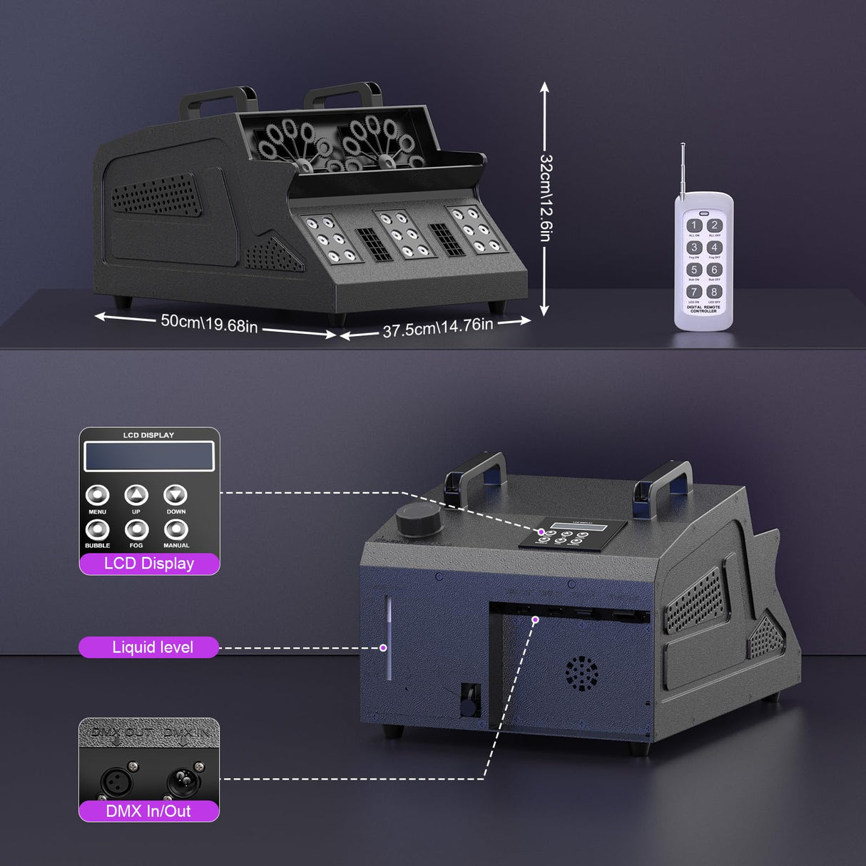 Fancybling 2000W Fog Machine, 3 in 1 Fog Bubble Machine with 2 Bubble Fans, 18 RGB LED Lights Smoke Bubble ALL IN ONE Fog Machine, Bubble Machine for Halloween Christmas Party Wedding Birthday