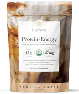 Truvani Protein + Energy Drink Mix with 87mg Caffeine | Vanilla Latte | 12g Organic Plant Based Protein | 20 Servings | USDA Organic Coffee Powder & Adaptogens | Gluten & Dairy Free | Vegan | Non-GMO