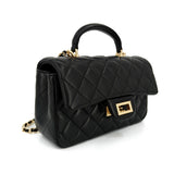 M-ioi-M Small Quilted Crossbody Bags for Women, Genuine Leather Shoulder Bags with Gold Chain Strap, Soft Lambskin Top Handle Flap Purses, Trendy Luxury Designer Lady Dressy Evening Handbags (Black)