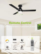 DAMINY 42 inch Ceiling Fans with Lights,3 Blades,3CCT, Low Profile Ceiling Fan with Light and Remote Control,Ceiling Fan for Bedroom, Kitchen,Indoor/Outdoor Use,Flush Mount-Black